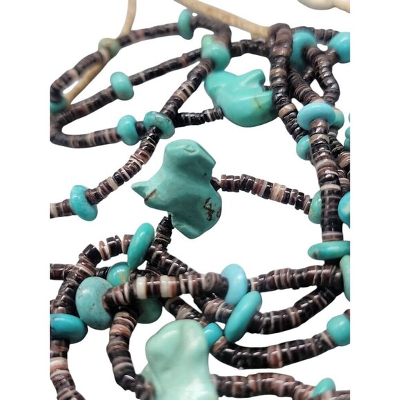 Antique Turquoise Carved Animal Stations Heshi Necklace Multistrand 24" Detailed - Picture 13 of 16